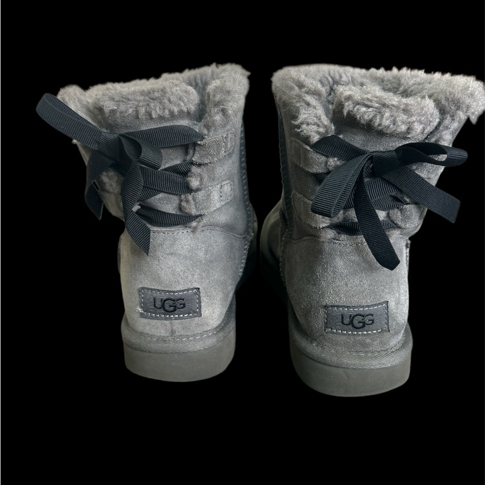UGG Charcoal Suede Boots with Black Ribbons